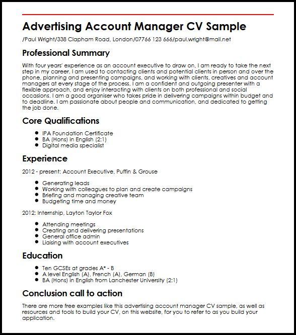 Advertising Account Manager Cv Sample